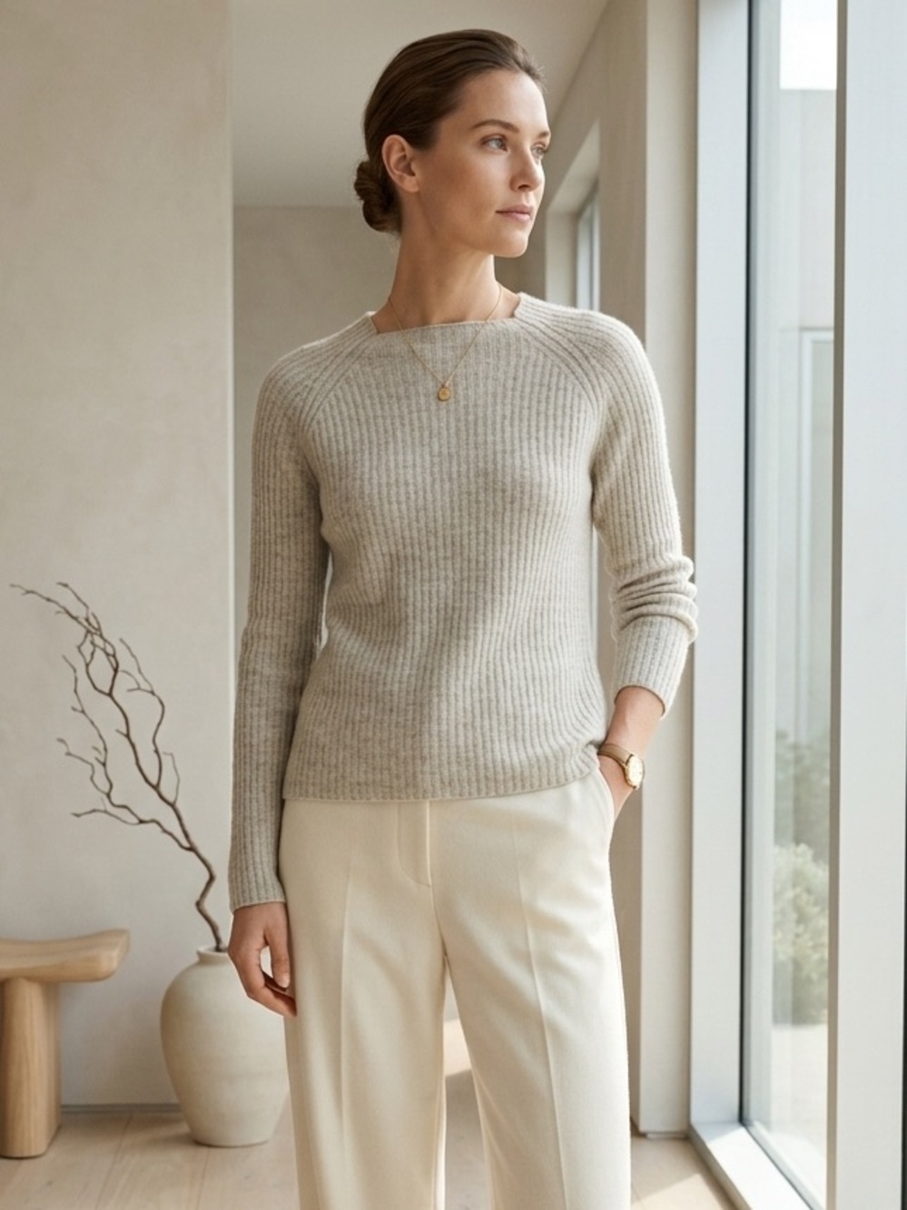Nili Lotan light grey lightweight cashmere ribbed sweater - Small